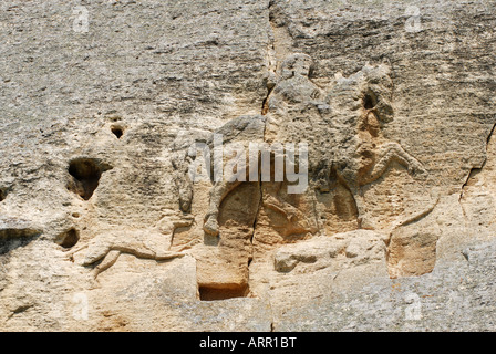 Il Cavaliere di Madara (Madarski konnik) - Madara village, Bulgaria, Europa Foto Stock