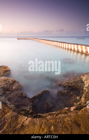 Pier e rocce sul Mare dei Caraibi, Isla de Cozumel, Messico Foto Stock