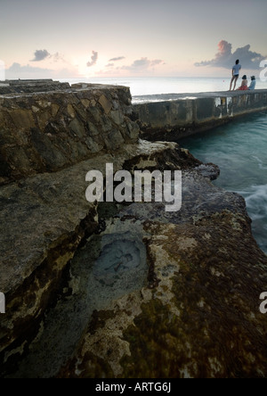 Pier e rocce sul Mare dei Caraibi, Isla de Cozumel, Messico Foto Stock