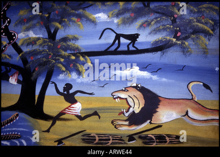 Un incantevole murale o muro dipinto su un negozio nella vecchia stone town Zanzibar Tanzania Africa orientale Foto Stock