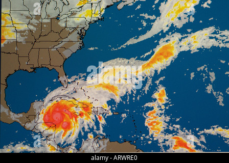Uragano mappa meteo di un livello 5 storm come visto su internet e in televisione Foto Stock