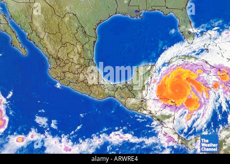 Uragano mappa meteo di un livello 5 storm come visto su internet e in televisione Foto Stock