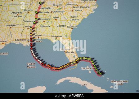 Uragano mappa meteo di un livello 5 storm come visto su internet e in televisione Foto Stock