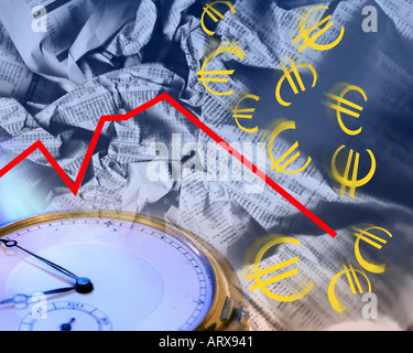 Concetto finanziario: Euro stock che rientrano Foto Stock
