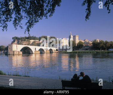 Fiume Rodano Pont St Benezet Avignon Vaucluse Provence Alpes Cote d Azur Francia Foto Stock