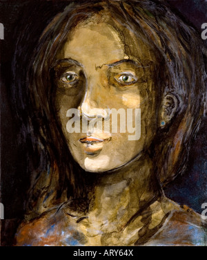 Un ritratto di una donna in un buio luce lisce Foto Stock
