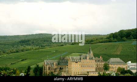 L'Ahrtal romantica veduta della città di Bad Neuenahr Ahrweiler e monastero Kalvarienberg Rheinland Pfalz Germania Foto Stock