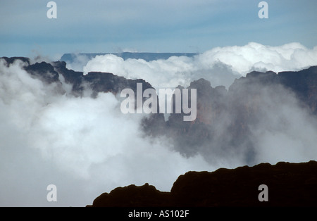 Cima del Monte Roraima Mount Kukenan può essere visto in lontananza Venezuela Foto Stock