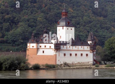 Kaub, Pfalzgrafenstein, Blick von der rechten Rheinseite Foto Stock