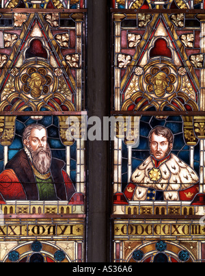 Schulpforta, Klosterkirche, Chor, Fenstermotiv: Moritz von Sachsen und Friedrich Wilhelm III von Preußen Foto Stock