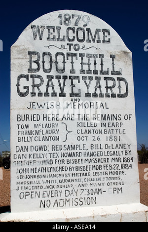 Cartello di benvenuto su Boot Hill Graveyard o Cimitero in Tombstone Arizona USA Foto Stock