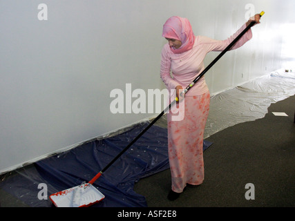 I volontari che sono membri dell'Arab American Resource Corps dipingere l ufficio di un servizio sociale agenzia in Hamtramck Michiga Foto Stock