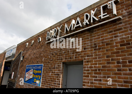 Bury segno di mercato sul mercato Bury Foto Stock