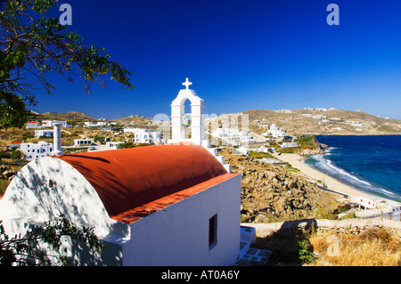 Chiese e cappelle in Hora o la città di Mykonos sull'isola greca di Mykonos in Grecia Foto Stock