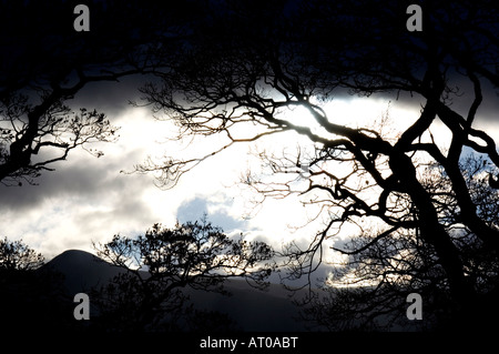 Una vista generale del Distretto del Lago neatr raffigurato a Windermere in Cumbria Qui potete vedere la silhouette di una drammatica notte Foto Stock