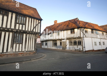 Giunzione di 'Lady Street' e 'acqua Street' a Lavenham, Suffolk, Regno Unito Foto Stock