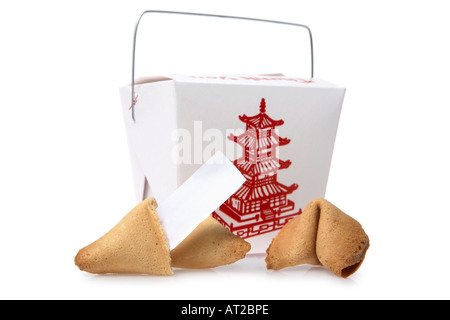 Fortune Cookie e cinese casella Take-Out Foto Stock
