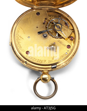 Orologio da tasca oro realizzato da John Sanderson a Lancaster 1864 con apertura posteriore Foto Stock