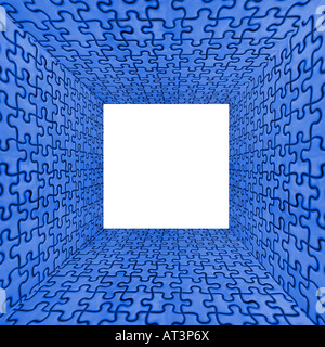 Puzzle Cube Blue concetto astratto di pezzi interni Foto Stock