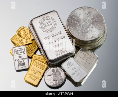 Bullion in piccoli bar oro, argento, platino e palladio Foto Stock