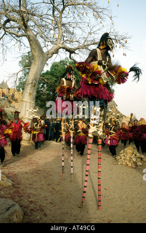 Masked Dogon ballerini, Paese Dogon del Mali, Africa occidentale Foto Stock