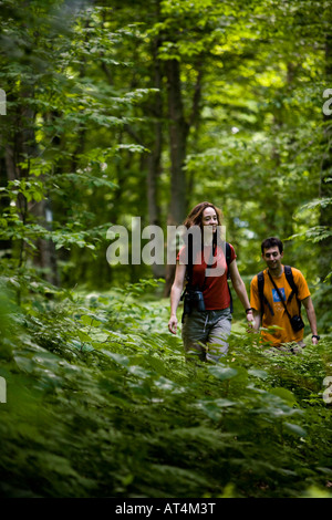 Escursioni a piedi lungo il sentiero in Vermont montagne verdi. Eden, Vermont. Foto Stock