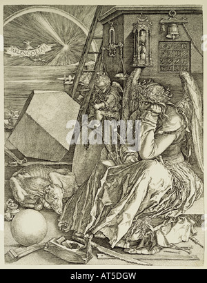 Belle arti, Durer, Albrecht (1471 - 1528), incisione su rame, 'Melencolia' (malinconia, 1514, 24 cm x 18,6 cm, collezione privata, artista del diritto d'autore non deve essere cancellata Foto Stock