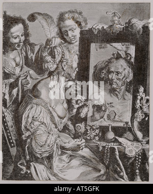 Belle arti, Rubens, Pietro Paolo (1577 - 1640), incisione su rame, civettuolo vecchia donna, circa 1630, collezione privata, , artista del diritto d'autore non deve essere cancellata Foto Stock