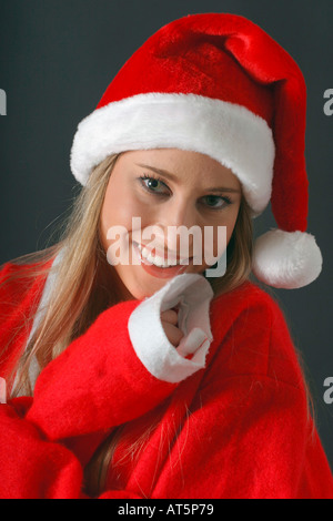 Weihnachtsfrau mit Kostüm Foto Stock