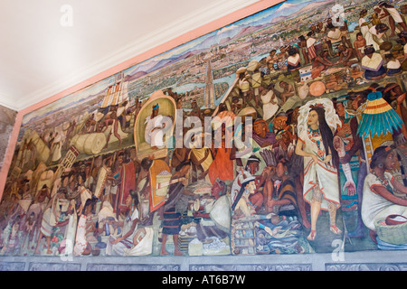 "La grande Tenochtitlan' Diego Rivera affresco murale, 1945, Palazzo Nazionale, Città del Messico Foto Stock