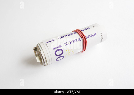 Valuta Europea: rotolo di banconote in norvegese Foto Stock