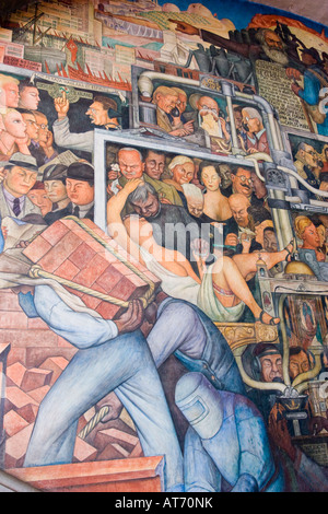 Diego Rivera mural "Messico storia, prospettiva: il connazionale oppresed' dipinta nel 1935 nel Palazzo Nazionale, Messico Foto Stock