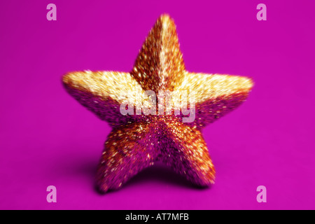 Decorazione di Natale stelle d'oro su viola Foto Stock