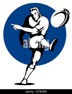 Giocatore di Rugby calciare la palla Foto Stock