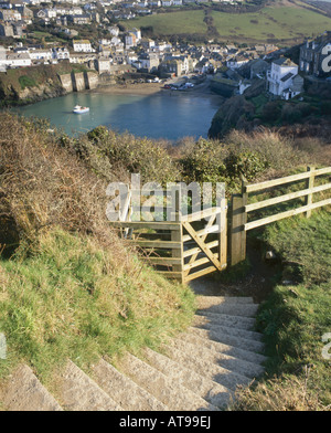 Vista del porto Issac da hill, Cornwall, Inghilterra Foto Stock
