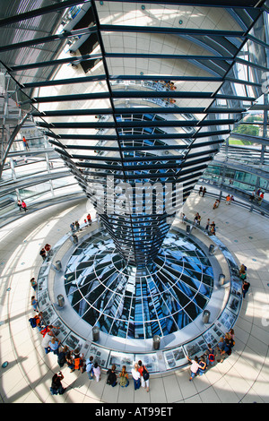 L'interno della cupola del Reichstag da Norman Foster a Berlino Foto Stock