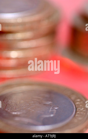 In prossimità dei due pound coin Foto Stock