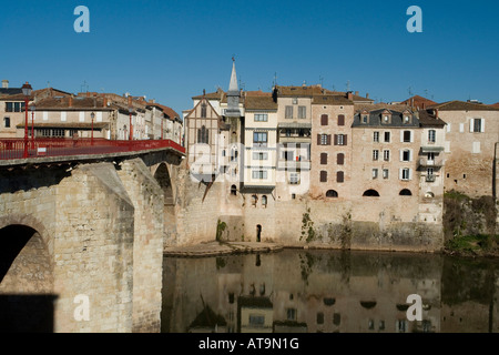 Ponte Vecchio Villeneuve sur Lot Lot et Garonne Francia Foto Stock