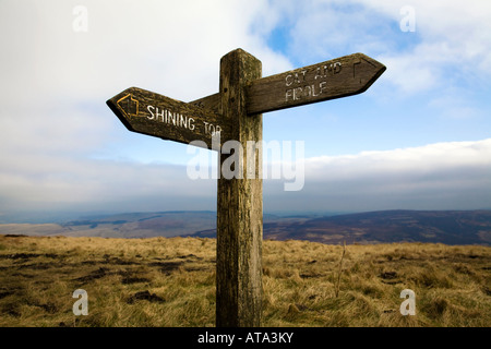 Shining Tor per Cat e Fiddle pub cartello in legno nel Peak District Foto Stock