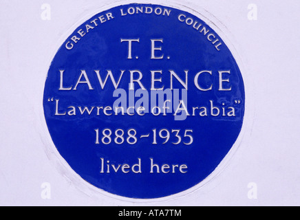 Lawrence d'Arabia T E targa blu Barton Street Westminster Londra Inghilterra Inglese Regno Unito autore commemorative Foto Stock