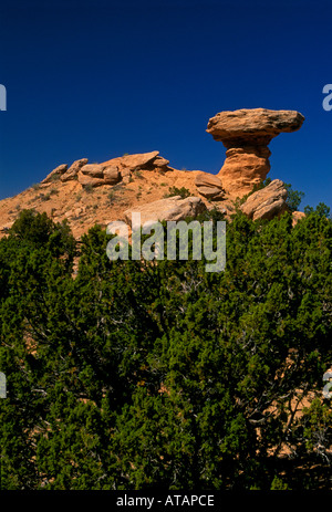 Camel Rock, rock formazione, Sangre de Cristo Mountains, tra Tesuque e Espanola, Nuovo Messico, Stati Uniti, America del Nord Foto Stock