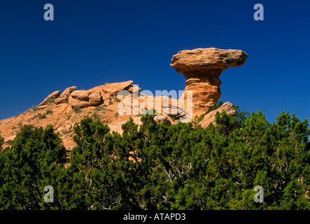 Camel Rock, rock formazione, Sangre de Cristo Mountains, tra Tesuque e Espanola, Nuovo Messico, Stati Uniti, America del Nord Foto Stock