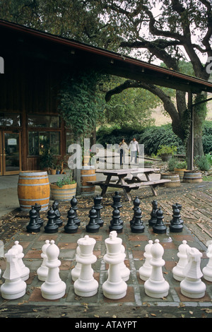 Scacchi all'aperto insieme a Zaca Mesa Cantina lungo Foxen Canyon Road Santa Barbara County in California Foto Stock