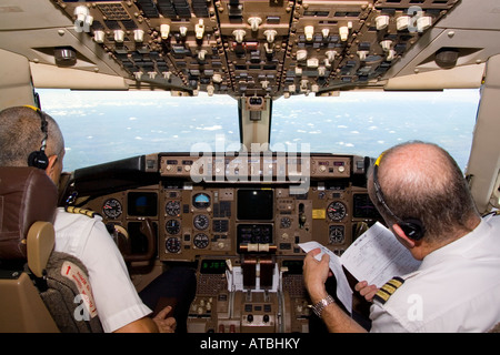 Sud Africa l'interno di un El Al Boeing 767 cockpit a decollare da Johannesburg Foto Stock