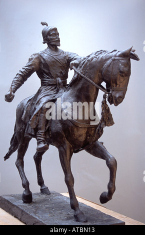 Statua di metallo di Shivaji Maharaj sul cavallo Kalyan Maharashtra India Foto Stock