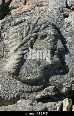 Il sollievo di testa di Artemidoros nel Santuario di Artemidoros Antica Thera Santorini Foto Stock