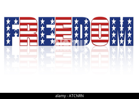 La libertà di parola sovrapposti con bandiera americana star e motivo a strisce Foto Stock
