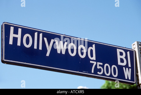 Strada segno di Hollywood Boulevard, Hollywood, Los Angeles, California, Stati Uniti d'America Foto Stock