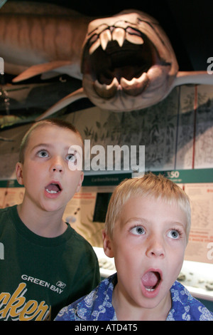 Contea di Kenosha del Wisconsin, Kenosha, Museo pubblico di Kenosha, storia, ragazzi, ragazzi maschi bambini bambini bambini bambini ragazzi, pesci dinosauri, Dunkleosteus terrelli, rea Foto Stock