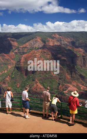 Visitatori al punto di vedetta Waimea Canyon State Park Kauai Hawaii Foto Stock